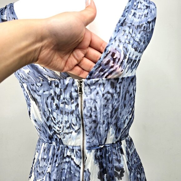 Milly Blue White Silk Watercolor Paisley Painting Grecian Mini Dress - Picture 7 of 12